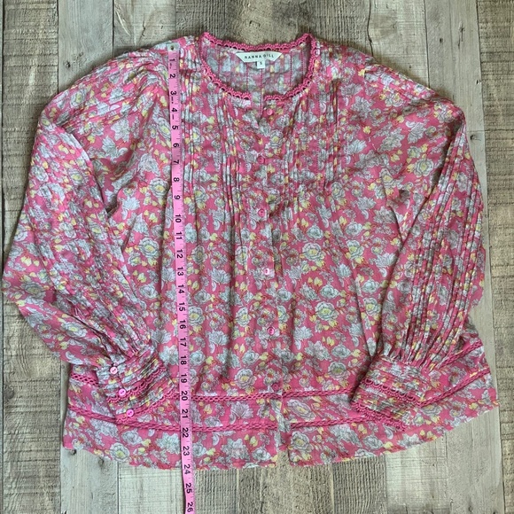 Anthropologie RannaGill Pink Floral Boho Pintuck Crochet Lace Chiffon Top S - Picture 11 of 13